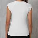 Dwnval Womens Cap Sleeve Crew Neck Shirts Y2K Slim Fit Ribbed Knited Crop Tops 2026 Summer (White, XS)