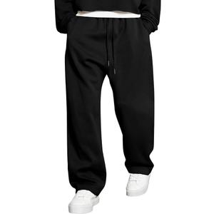 Men's Casual Baggy Wide Leg Lounge Travel Pants Streetwear with Pockets (Black, M)