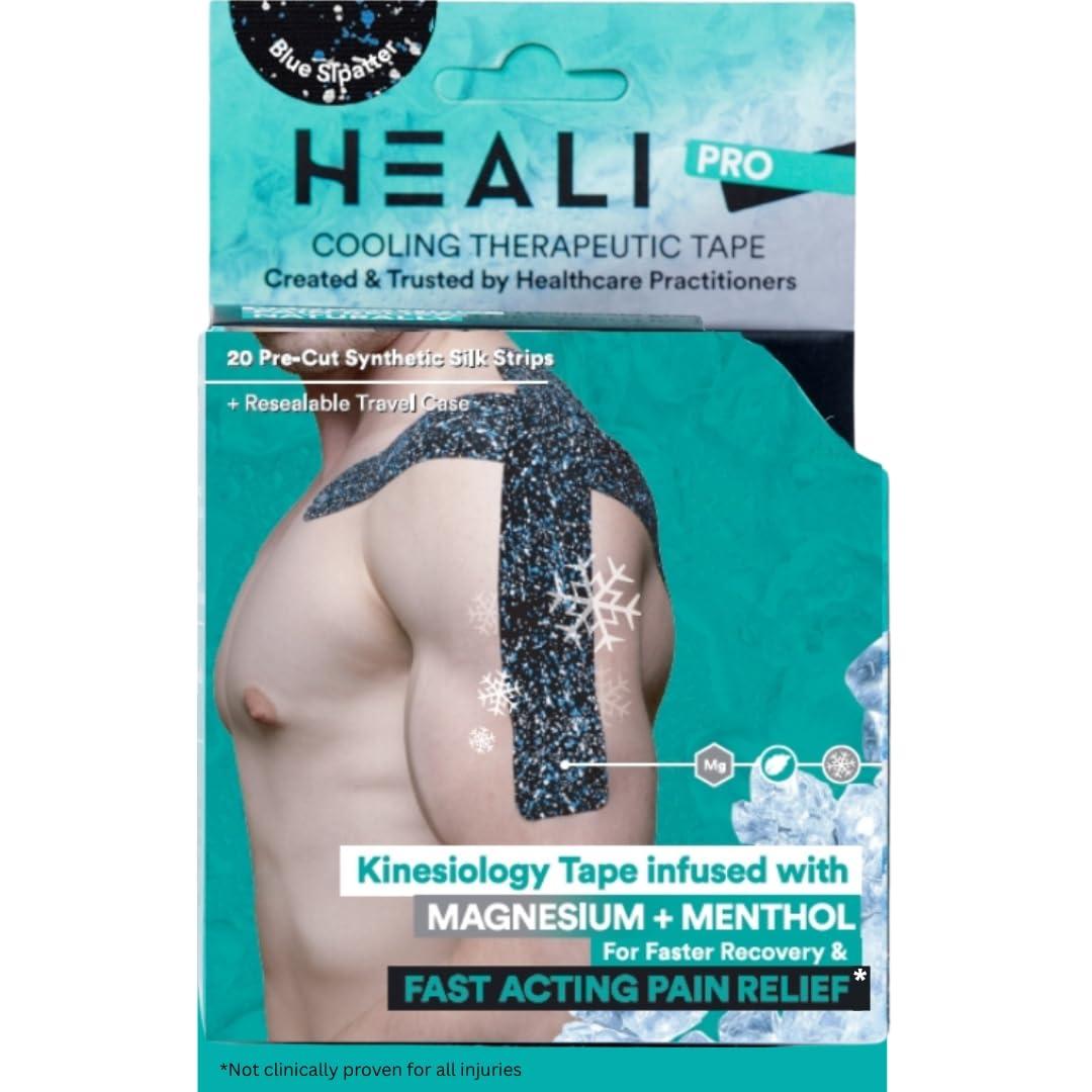 Heali Kinesiology Tape with Magnesium and Menthol, Bulk Roll, 115ft x 14in, Uncut K Tape, Knees, Back, Physical Therapy Sports Tape for Muscles and Joints Water Resistant, Blue Splatter
