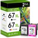 67XL Ink Cartridges Black/Color Combo Pack (2-Pack, Black/Color) Replacement for HP Ink 67 67xl Printer Ink for Deskjet 2700e 2755e 2755 2700 2752 4155e Envy 6000 6055e 6400 6455 Printer