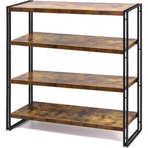 HCHQHS Bookshelf,4-Tier Industrial Bookcase,Rustic Wood and Metal Open Display Book Shelves Home Office,Bedroom Standing Shelf Unit,Horizontal Kitchen Shelf Organizer,Bathroom Storage Rack 47in (4-Tier (47"W x 44.5"H), Rustic Brown)