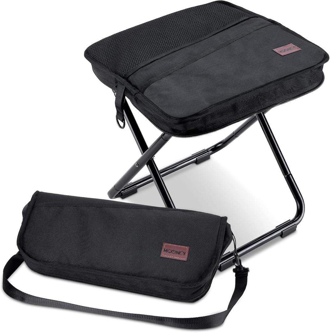 MOONCY 16-Inch Collapsible Stool, Portable Aluminum Alloy Pocket Chair with Shoulder Strap, Supports up to 300 lbs, Lightweight Folding Stool for Camping, Hiking and Fishing, Black