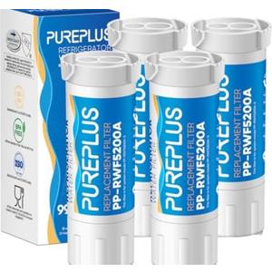 PUREPLUS XWF(NOT XWFE, NO Chips) Replacement for GE WR17X30702, GBE21, GDE21, GDE25, GFE24, GFE26, GNE21, GNE25, GNE27, GWE19, GYE18, CFE26 French Door & Side by Side Refrigerator Water Filter, 4Pack