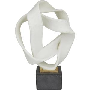 Deco 79 Polystone Abstract Decorative Sculpture Ribbon Line Home Decor Statue with Black Base, Accent Figurine 11" x 9" x 17", White