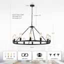 12-Light Wagon Wheel Chandelier, Farmhouse Dining Room Light Fixture, Black Round Rustic Chandeliers, Vintage Ceiling Hanging Pendant Light Fixture for Living Dining Room Bedroom Kitchen Foyer