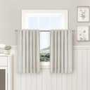 PANGSINNE Beige Linen 100% Blackout Curtains - 45 Inches Long 2 Panels Set for Kitchen Thermal Insulated Black Out Back Tab Drapes Room Darkening Cream Short Window Curtain