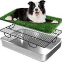 Strong Stainless Dog Litter Box Dog Grass Pad with Tray Large 28"x20"x4",Outdoor and Indoor Potty Waterproof Washable Reusable for Large Grass Pad Training Balcony Porch (Metallic)