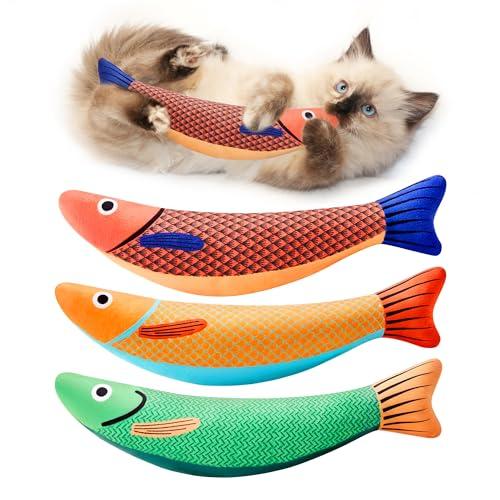 Potaroma Cat Toys Saury Fish, 3 Pack, Catnip Crinkle Sound, Soft and Durable, Interactive Kitten Kicker for Indoor Kitty Exercise 9.4 Inches for All Breeds