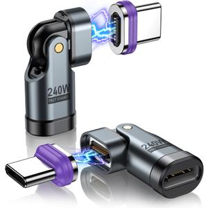 AUFU PD 240W 16PIN USB C Magnetic Adapter(2Pack)/USB C 90 Degree Adapter/Right Angle C Adapters/Magnetic C to C for 1Phone 17/16/15 Series, Ma-Book Pro/1Pad Series, Samsung Galaxy, Google Pixel