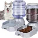 Pet Feeder and Water Food Dispenser Automatic for Dogs Cats, 100% BPA-Free, Gravity Refill, Easily Clean, Self Feeding for Small Large Pets Puppy Kitten Rabbit Bunny (Grey)