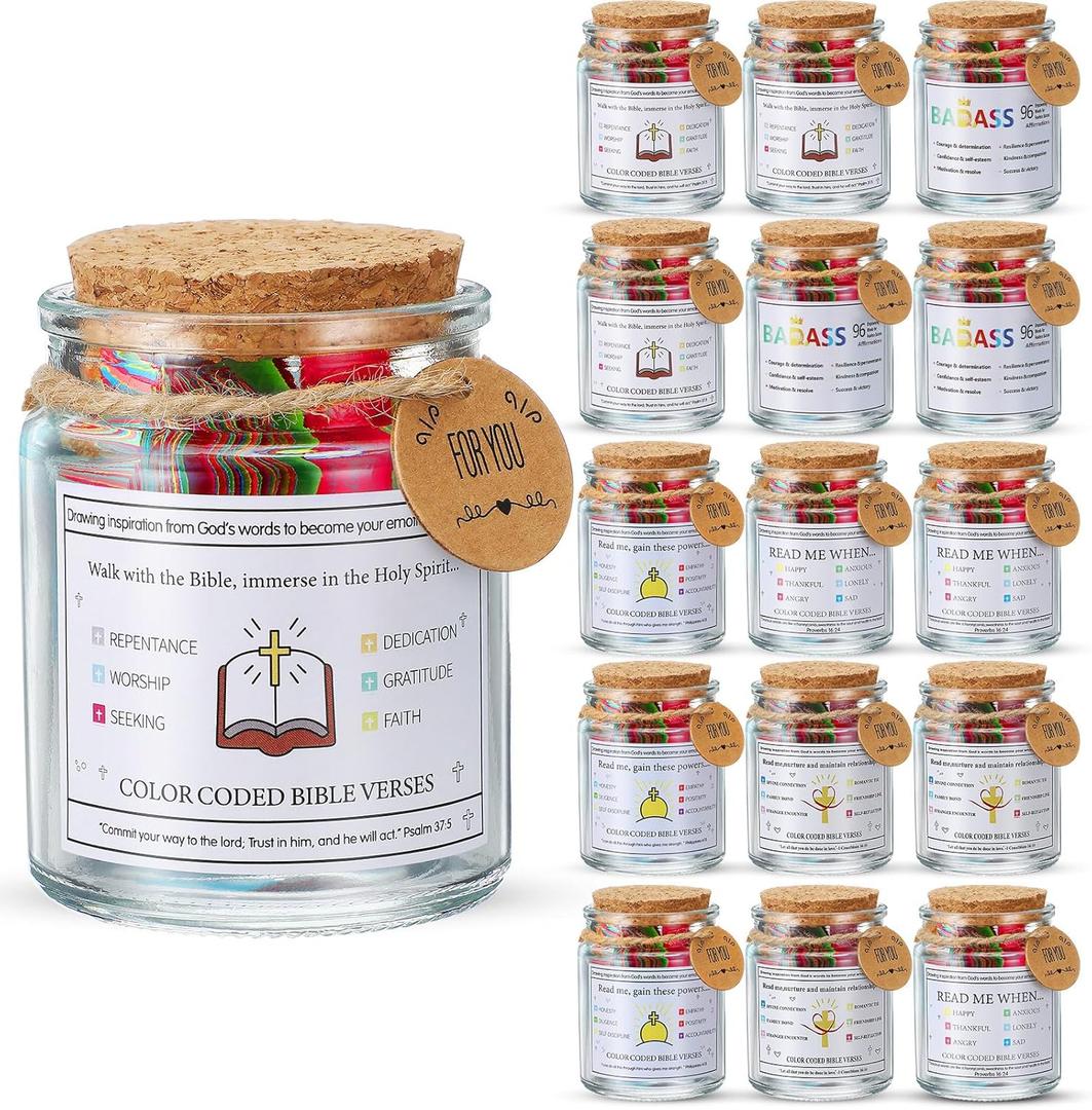15 Pcs Bible Verse Jar, Read Me When Bible Verses Jar for Emotions and Feelings, Scripture Prayer Cards Hope Bible Accessories Christian Gifts for Mom Dad Friend Women Men (5 Diverse Themes)