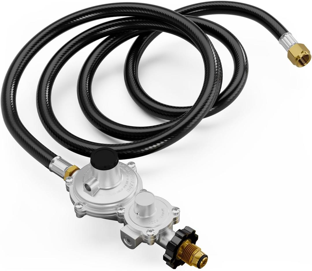 CALPOSE 12FT 2 Stage Propane Regulator with Hose, Propane Hose with 2 Stage Regulator for RV, Generator, Camp Stove, Gas Grill, and Heater