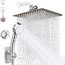 Shower Head, 8" High Pressure Rainfall Stainless Steel Shower Head / 3 Settings On/Off Handshower Combo with Shower Holder and 87" Hose (Chrome)