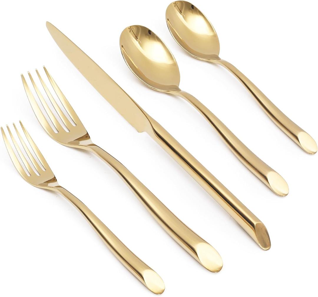 Gold 20-Piece Silverware Set with Handle, Stainless Steel Flatware Set, Cutlery Set Mirror Polished, Dishwasher Safe, Service for 4