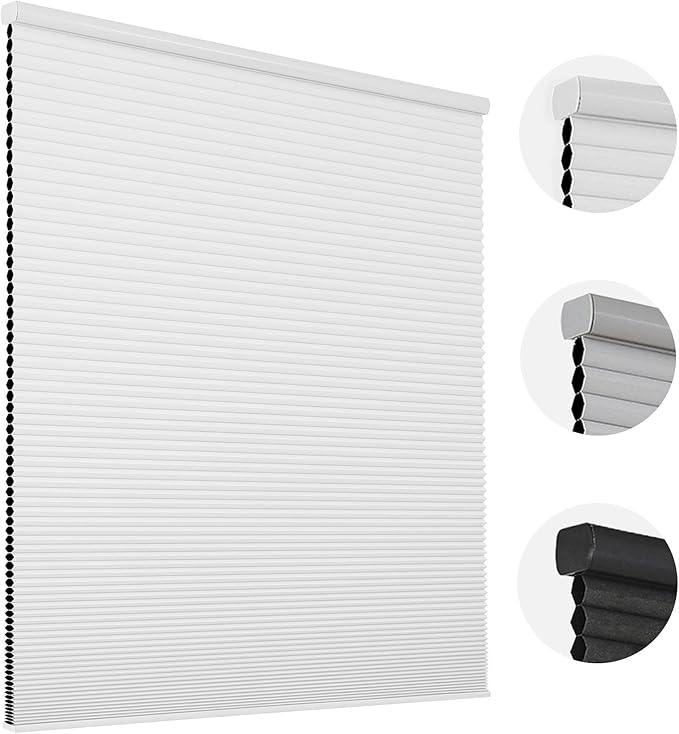 Joydeco Cordless Blackout Cellular Shades, 56" W x 64" H, White
Blackout Honeycomb Blinds for Windows，Cordless with Free Stop System, Thermal Insulated & UV Protection for Home & Office