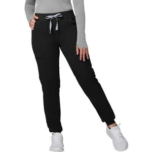 Medical Scrub Pants for Women - Mid Rise 4-Way Stretch Anti-Wrinkle Slim Fit Jogger Pants, Drawstring & 5 Pockets (X-Large, Black)