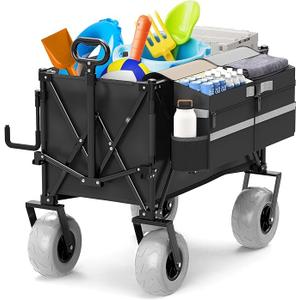 Beach Wagon with Big Wheels for Sand - 450lbs Load Heavy Duty Wagons Carts Foldable with 9" All Terrain Inflatable Tires, Collapsible Beach Cart for Grocery Shopping Garden Sports Camping Outdoor, Black Beach Wagon with Big Wheels for Sand - 450lbs Load Heavy Duty Wagons Carts Foldable with 9" All Terrain Inflatable Tires, Collapsible Beach Cart for Grocery Shopping Garden Sports Camping Outdoor, Black