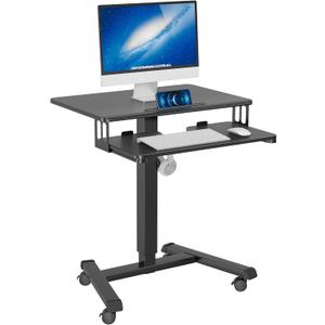 BONTEC Mobile Standing Desk with Keyboard Tray, Mobile Podium, Computer Workstation Up to 33lbs, Laptop Sit or Stand Desk on Wheels, Height Adjustable Stand Up Table for Living Room, Bedroom, Office (Black)