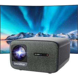 OmniStar L80 4K Supported Projector, Native 1080P Mini Projector with WiFi and Bluetooth, 1500 ANSI Lumens, Auto Focus & Auto Keystone, 2x15W Speakers, 200" Display, HDMI/USB/TV Stick Compatible