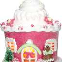 Pink Christmas Gingerbread House Decor, Light Up Gingerbread House Xmas Village Ornaments, LED Candy House Gingerbread Decorations Desktop Adornment for Christmas Decor