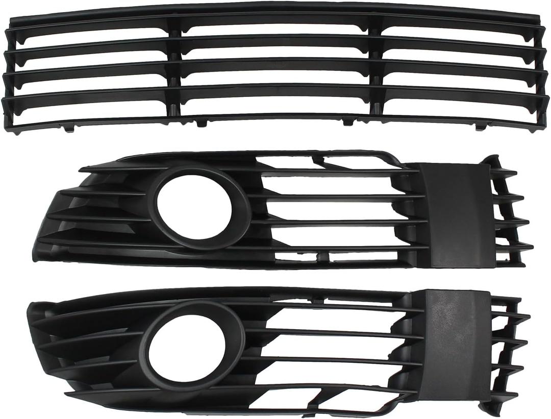 Bumper Face Bar Cover Grille with Left and Right Fog Light Cover Trim for Volkswagen Passat 2001-2005