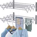 X-cosrack Wall Mounted Clothes Drying Rack, 31.9" Wide Large Rustproof Retractable Laundry Drying Rack, 8 Bar Space-Saving Aluminium Alloys Clothing Hanger Drying Racks forLaundry (Silver)