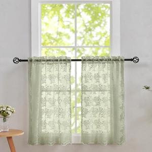 Sage Green Kitchen Curtains 36 inch Length 2 Panels Spring Lace Curtains Short Light Filtering Privacy Cafe Curtains Rv Curtains for Camper Windows Sage Green Kitchen Accessories Boho Bathroom Dcor