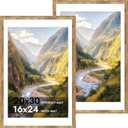 iRahmen 20x30 Poster Frame Set of 2 with Plexiglass, Wood Brown Rustic Picture Frames for Wall Mounting Display Picture 16x24 with Mat or 20 x 30 Without Mat