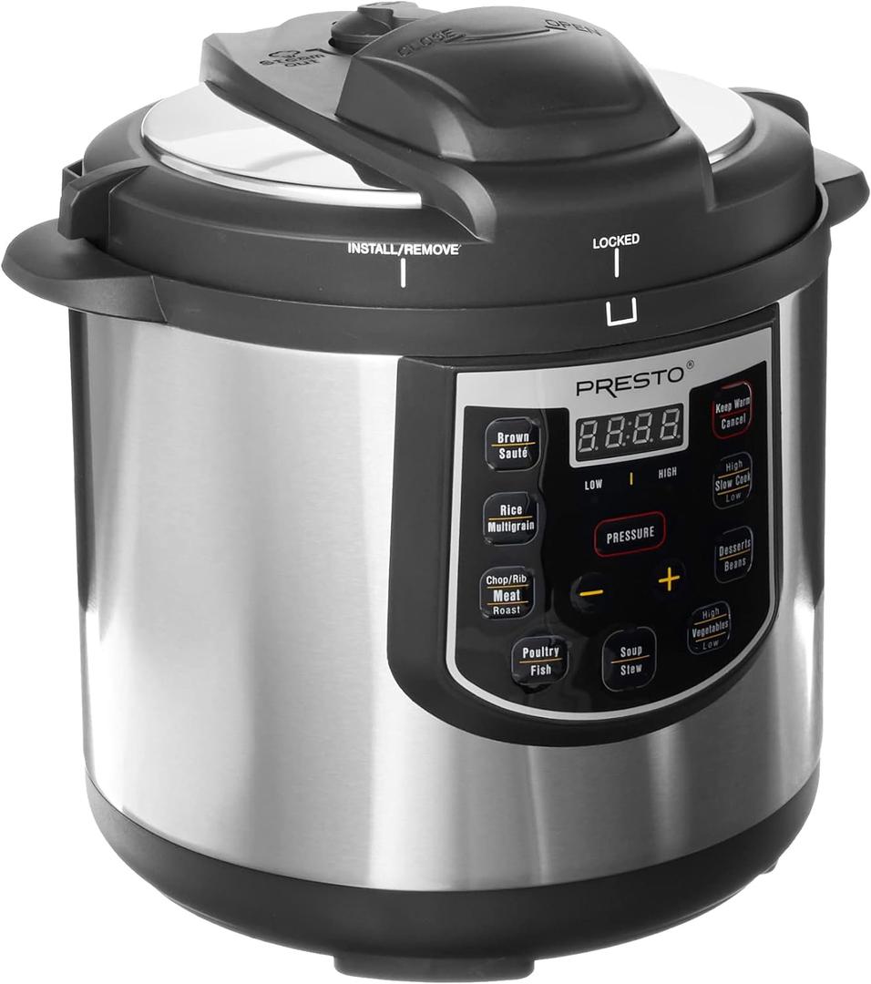 Presto 02141 6-Quart Electric Pressure Cooker, Black, Silver, Stainless steel Presto 02141 6-Quart Electric Pressure Cooker, Black, Silver, Stainless steel