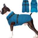 Lelepet Waterproof Dog Jacket with Harness Built in Warm Dog Winter Coat, Windproof Reflective Fleece Jacket, Dogs Coats for Medium Dogs,Thermal Pet Snowsuit for Cold Weather, Schnauzer, Pug, Blue M