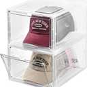 Hat Organizer Box,Stackable Clear Baseball Caps Holder Box Containers with Magnetic Door for Hats Snapback Cap Storage,Clear Hat Storage with Magnetic Door, Holds 20 Hats(clear, 2 pack)