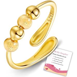 HEEYA Anxiety Rings for Women,Sterling Silver Rings to my Daughter,Adjustable Stress Spinner Ring with Beads,Anxiety Fidget Ring for Women,Thumb Jewelry for Birthday,Christmas with Gift Card