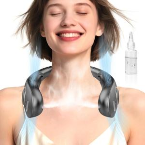 Misting Neck Fan,4000mAh Neck Fan with Water Mist Spray,Breeze Wear Misting Fans for Your Neck Around,Wireless Small Noiseless Headphone Chargeable Personal Fan for Travel Camping Outdoor (Dark Black)