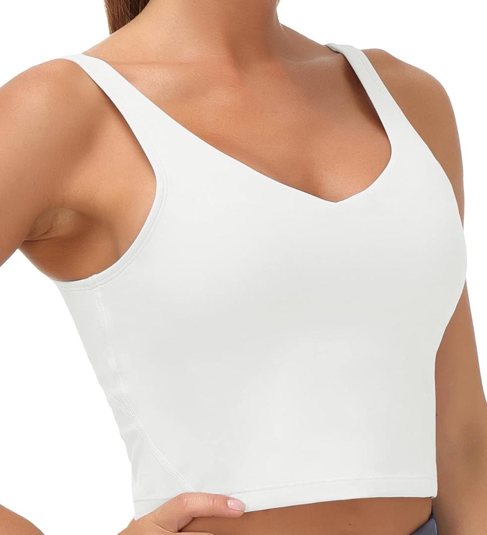THE GYM PEOPLE Womens' Sports Bra Longline Wirefree Padded with Medium Support (X-Large, Off-white)