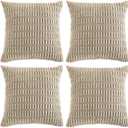 Fancy Homi 4 Packs Taupe Decorative Throw Pillow Covers 16x16 Inch for Living Room Couch Bed, Rustic Modern Farmhouse Boho Home Decor, Soft Plush Corduroy Cute Square Accent Cushion Case 40x40 cm (16" x 16" (Pack of 4))