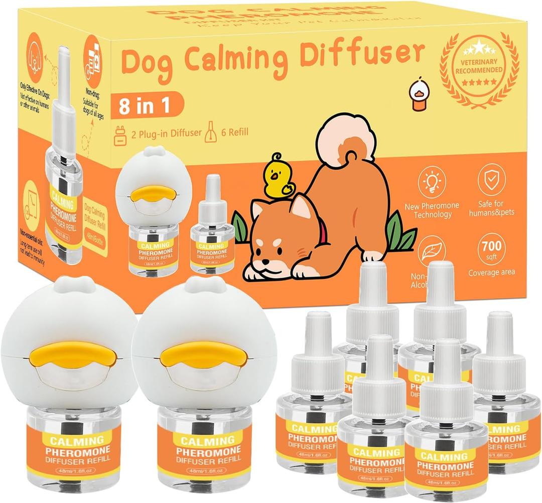 Dog Pheromone Calming Diffuser 8 in 1 (6 * 30 Day) Appeasing Pet Pheromones Diffuser to Calm Kit (2 Plug in+ 6 Pack 48ml Refill) for Anxiety