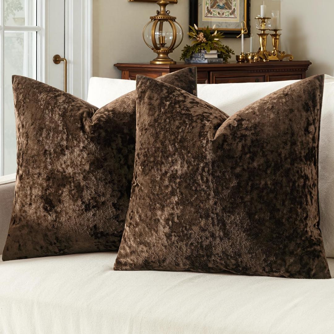 MIULEE Velvet Throw Pillow Covers Set of 2, Soft Neutral Decorative Pillow Cases with Luxurious Textured Vintage Cushion Covers for Home Decor Couch Sofa Bed,Brown 20x20 inch
