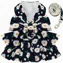 BAEJMJK Dog Dress Bowknot Harness Leash Set for Dogs Cats Daisy Floral Girl Dog Dresses Cute Puppy Princess Clothes Pet Doggy Outfits Spring Summer Breathable Dresses (Large, Navy Blue)