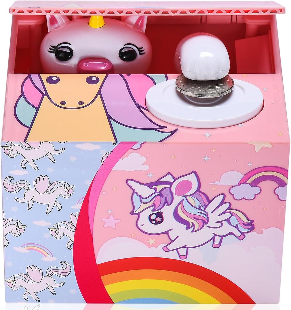 Unicorns Stealing Money Bank, Piggy Bank for Kids, Coin Bank for Money Saving, Automatic Stealing Money with English Speaking, Creative Gift, 4.7 inches x 4.1 inches x 3.7 inches