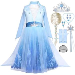 iTVTi Princess Costume for Little Girls Snow Princess Dress Blue Cosplay Outfit Halloween Carnival Party Christmas Size 110