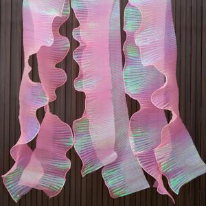 Newwiee 15 Yard Iridescent Ribbon Ruffle Trim Pleated Chiffon Organza Fabric Chiffon Ribbon Lace Fabric Trim for Wedding Sewing Dress Lanter Skirt Bag Decor Jellyfish Hat Costume Craft(Pink)
