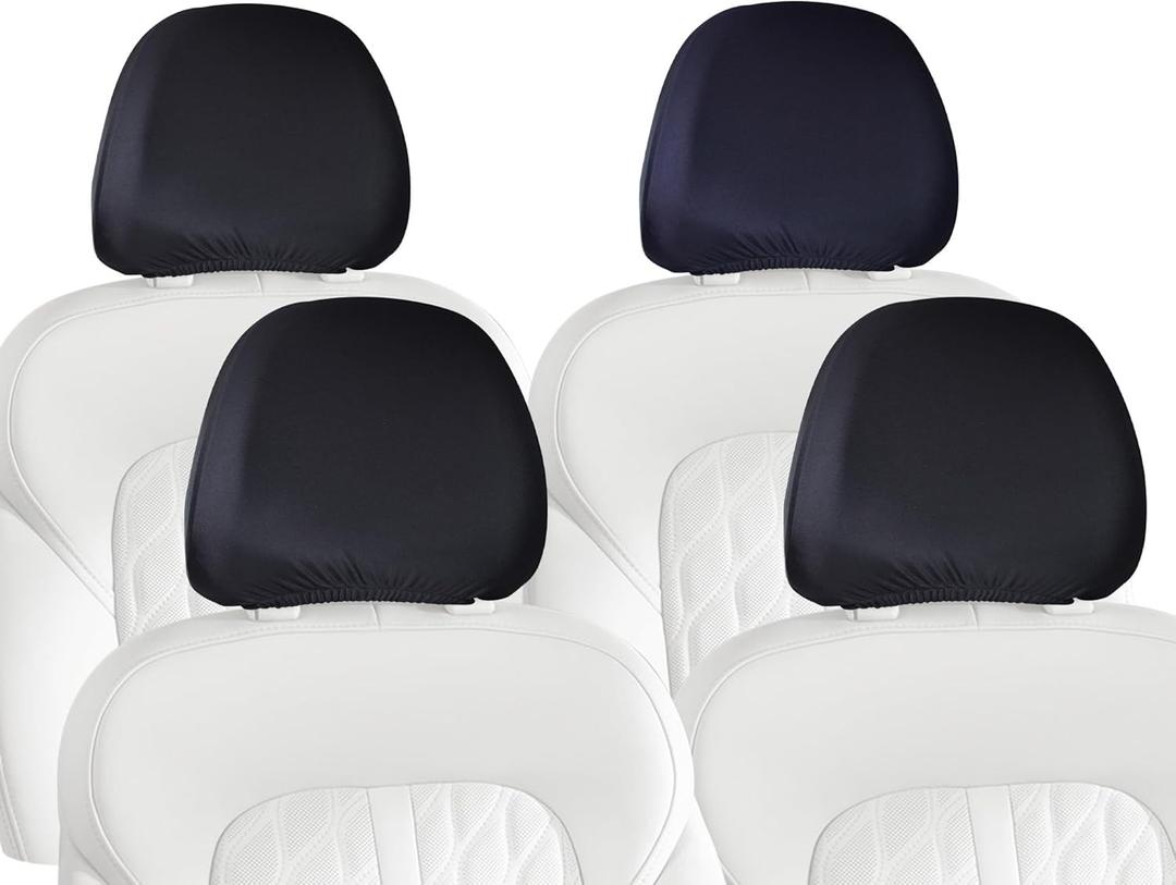Lycra Car Headrest Covers 4-Pack - 2-Way Stretch & Superior Fit, Stain & Wear Protection, Machine Washable, Fits Cars/SUVs/Trucks/Minivans (Black)
