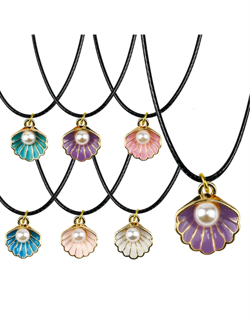 36 Pack Mermaid Shell Necklace Summer Pink Shell Mermaid Party Gift Decor for Princess Under The Sea Birthday Themed Party Little Girls Gift Bag School Rewards