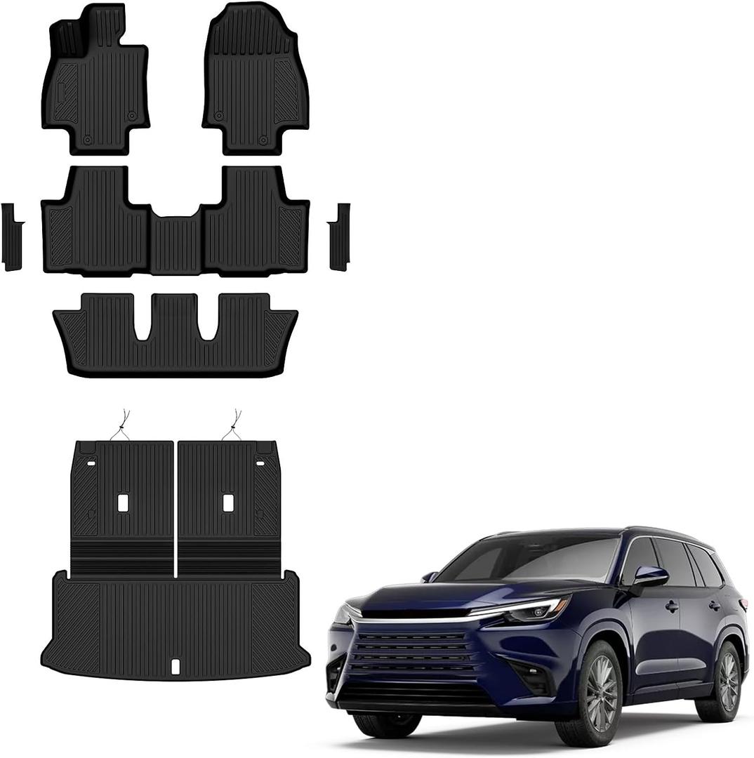 Auxko All Weather Floor Mats Cargo Mat for Lexus TX TX350 TX500h TX550h+ 7 Seats 2026 2025 2024 with Backrest Mat Door Sill Protector(2nd Door) TPE Floor Liners Accessories Odorless Black