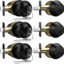 AEEKEL Exterior Door Knob with Lock and Key, 3 Pack Keyed Alike Entry Door Knob for Front Door Lock Set, Matte Black Exterior Door Knob and Single Cylinder Deadbolt Set