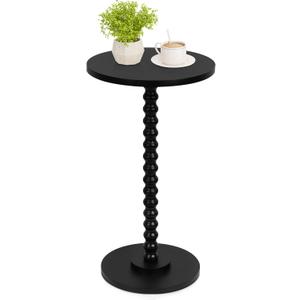 Round Side Table, Small End Table for Small Space, Modern Accent Table with Solid Wood Leg, Easy Assembly for Living Room, Bedroom, Corners, and Office (Black)