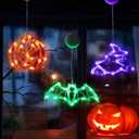 Halloween Decorations 3 Pack Orange Pumpkin Green Spider Purple Witch Hat Lights with Suction Cup Battery Operated Halloween Lights,Slow Fade Mode & Timer for Windows, Bedroom, Porch