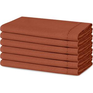Blue Needles Set of 6 Hemstitch Linen Napkins 100% Cotton Rust Cloth Dinner Napkins 18x18 inches, Soft, Reusable, Absorbent, Washable, Ideal for Wedding Events, Parties & Everyday Use