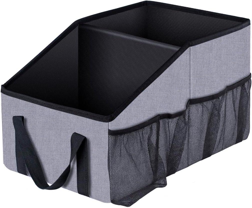 Smof Car Seat Organizer-Car Organizer Front Back Seat for Kids Collapsible Car Backseat Storage with Detachable Divider, Cup Holders & Mesh Pockets, Small Travel Organization for Trunk