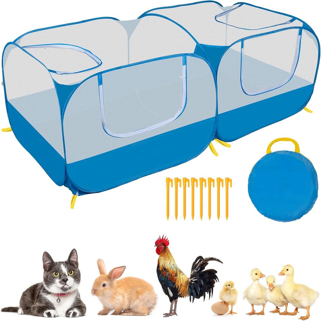 Small Pet Animals Playpen, Cage Tent Enclosure Large Chicken Run Coop with Breathable Transparent Mesh Walls Pop Open Indoor Outdoor Exercise Yard Fence for Chicks and Cat. Blue Small Pet Animals Playpen, Cage Tent Enclosure Large Chicken Run Coop with Breathable Transparent Mesh Walls Pop Open Indoor Outdoor Exercise Yard Fence for Chicks and Cat. Blue